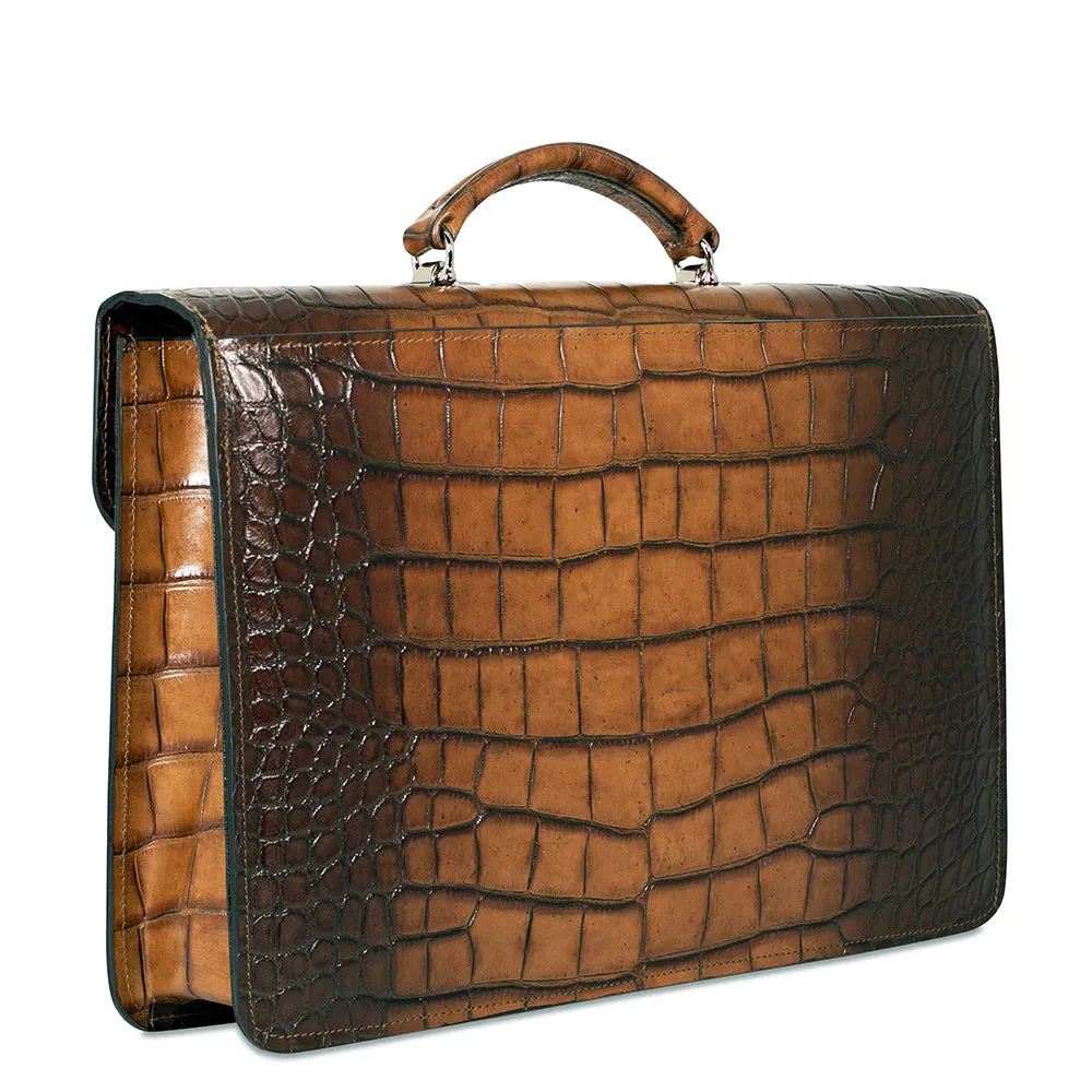 Hand Brushed Croco Slim Briefcase #K401