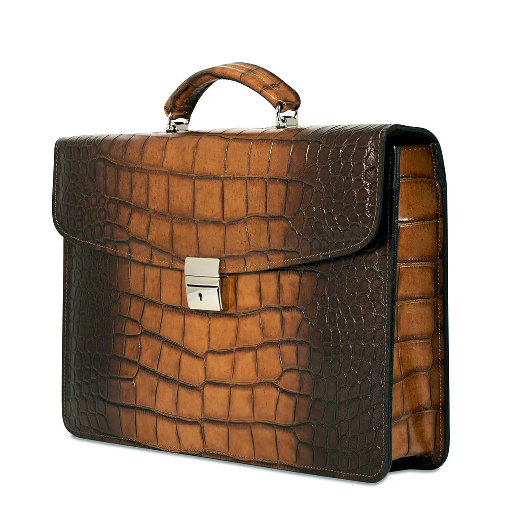 Hand Brushed Croco Slim Briefcase #K401