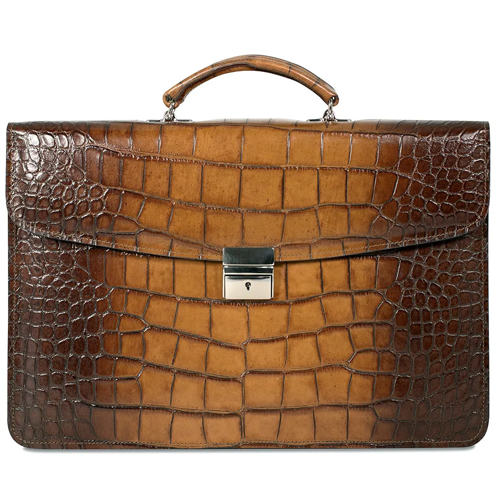 Hand Brushed Croco Slim Briefcase #K401