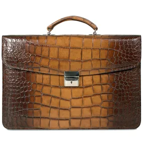 Hand Brushed Croco Slim Briefcase #K401