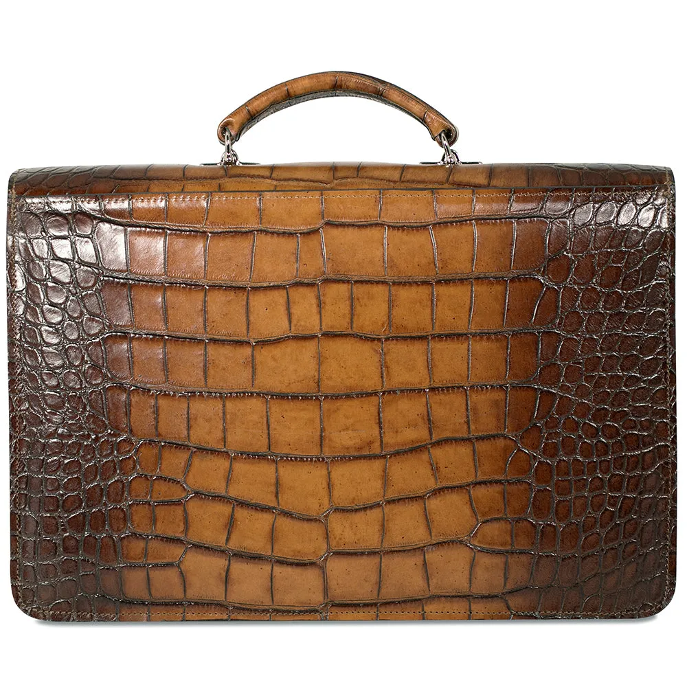 Hand Brushed Croco Slim Briefcase #K401