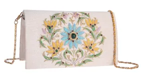 HAND EMBROIDERED GOLD DUPIONI SILK CLUTCH PURSE