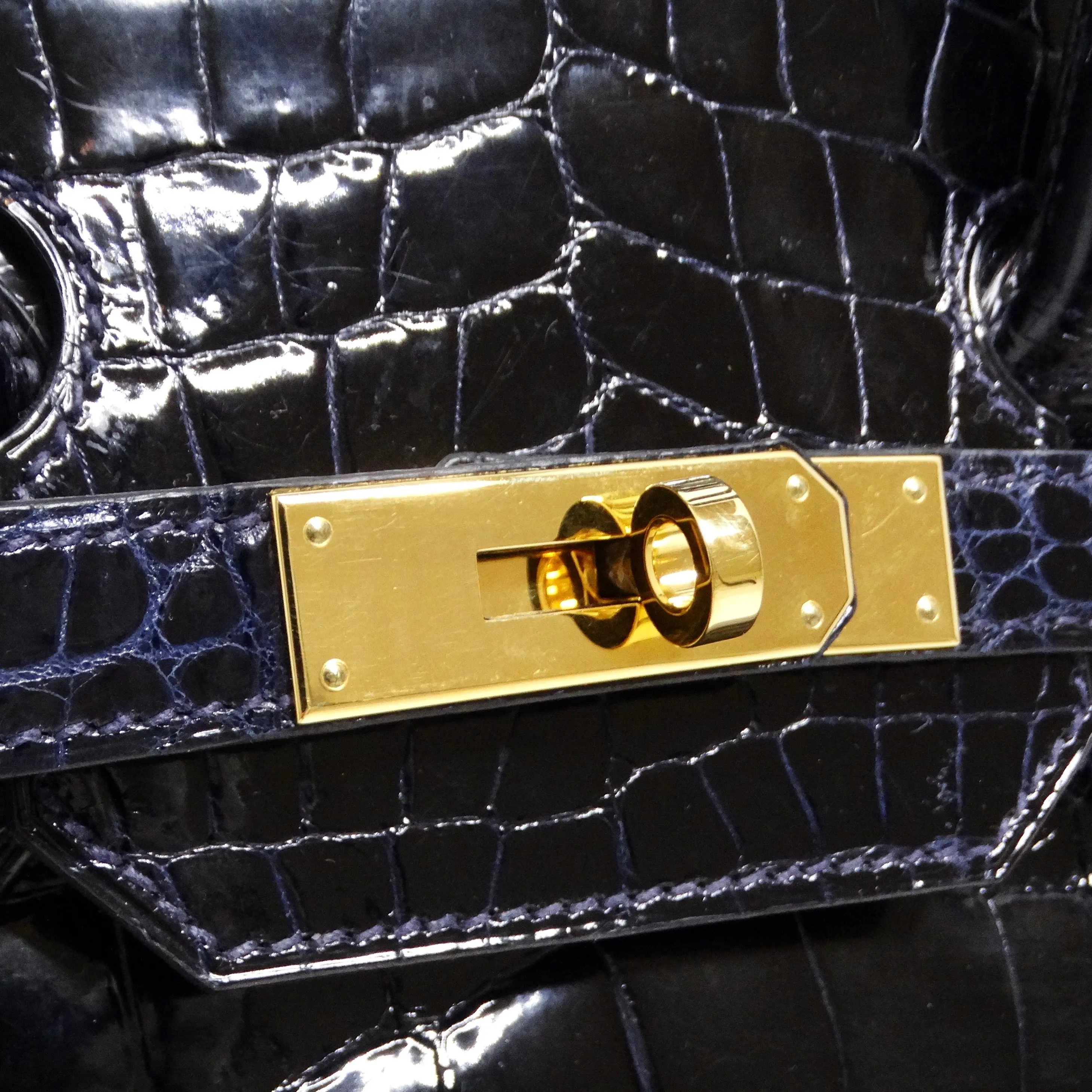 Hermes Birkin 35cm Bleu Marine Porosus Crocodile with Gold Hardware