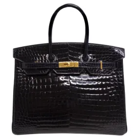 Hermes Birkin 35cm Bleu Marine Porosus Crocodile with Gold Hardware