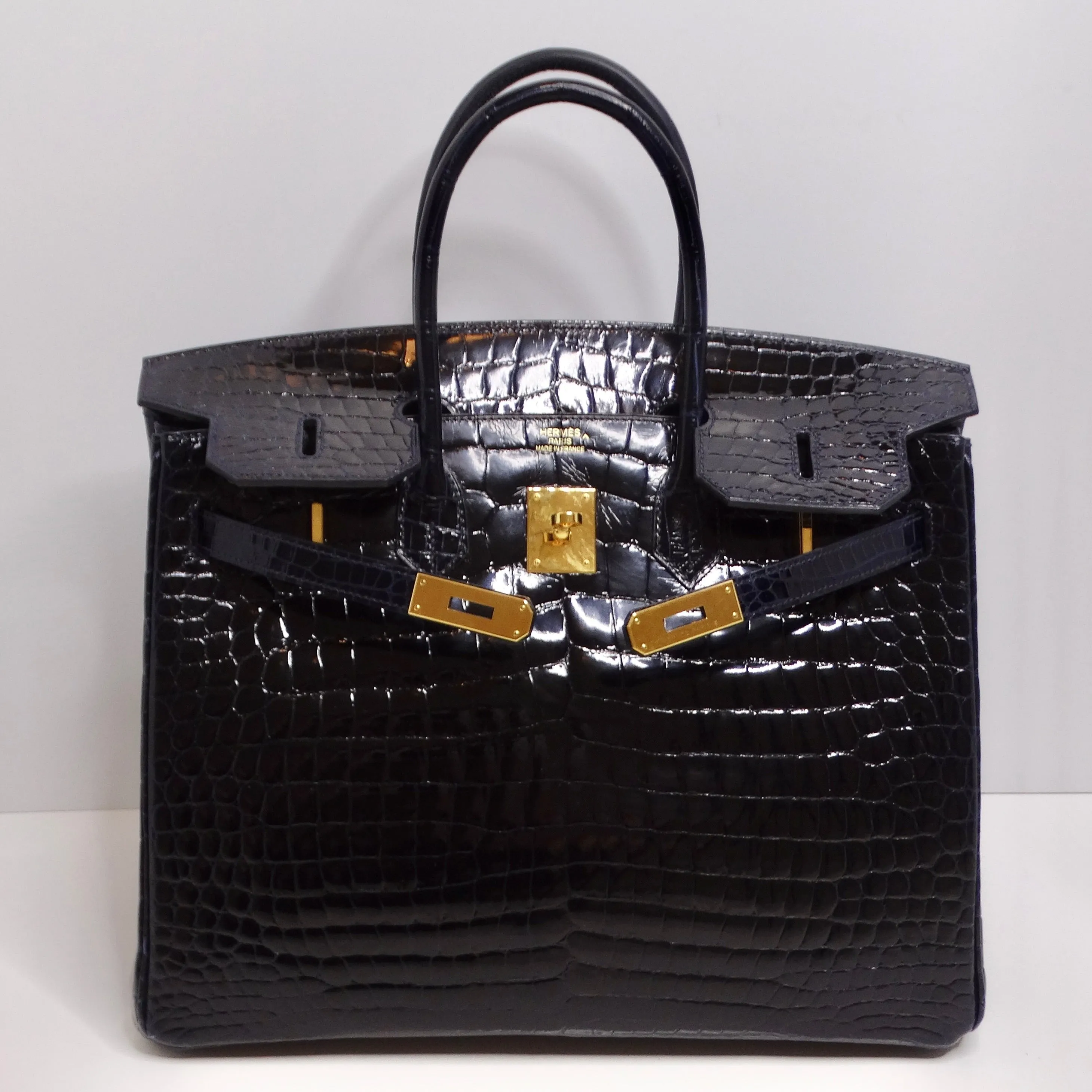 Hermes Birkin 35cm Bleu Marine Porosus Crocodile with Gold Hardware