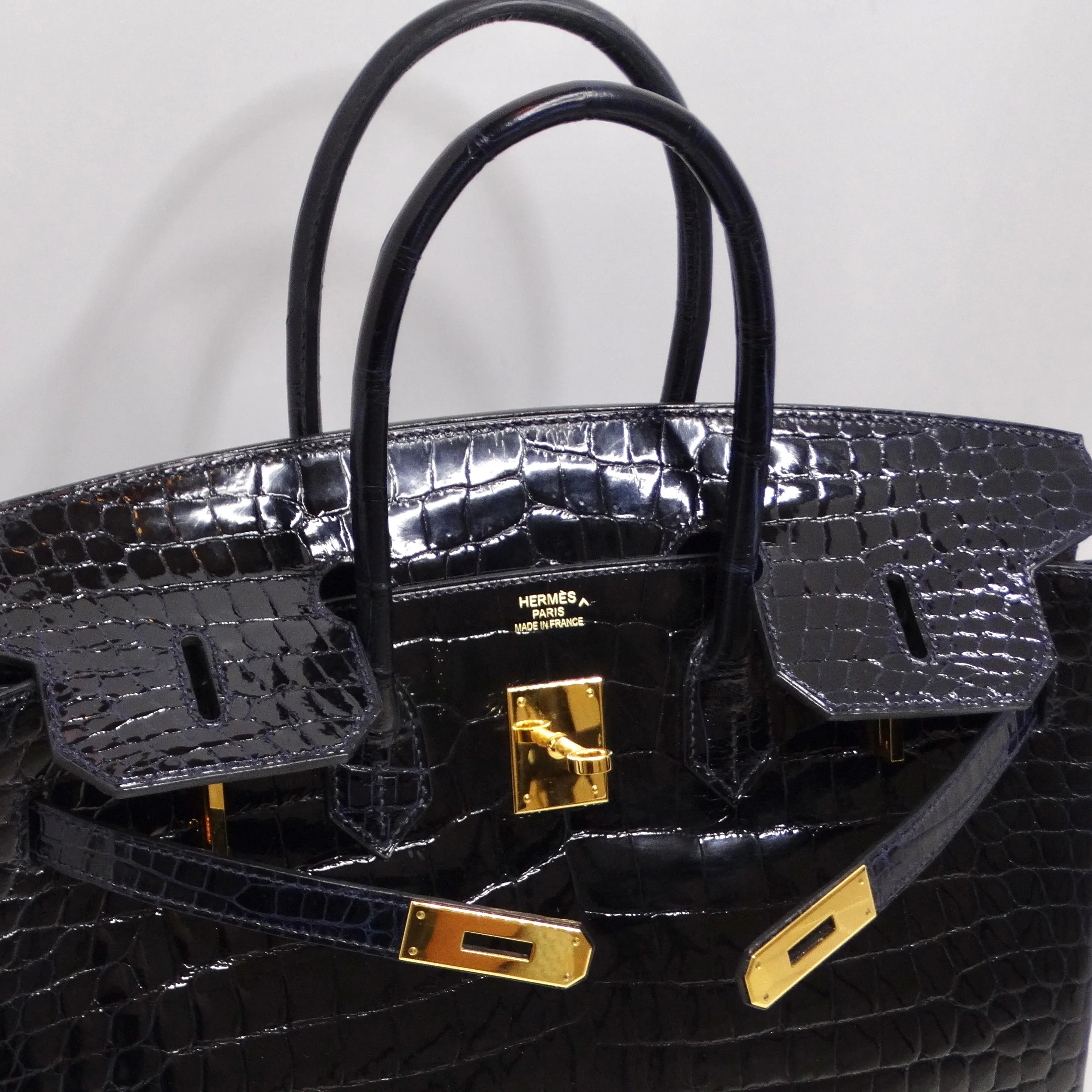 Hermes Birkin 35cm Bleu Marine Porosus Crocodile with Gold Hardware