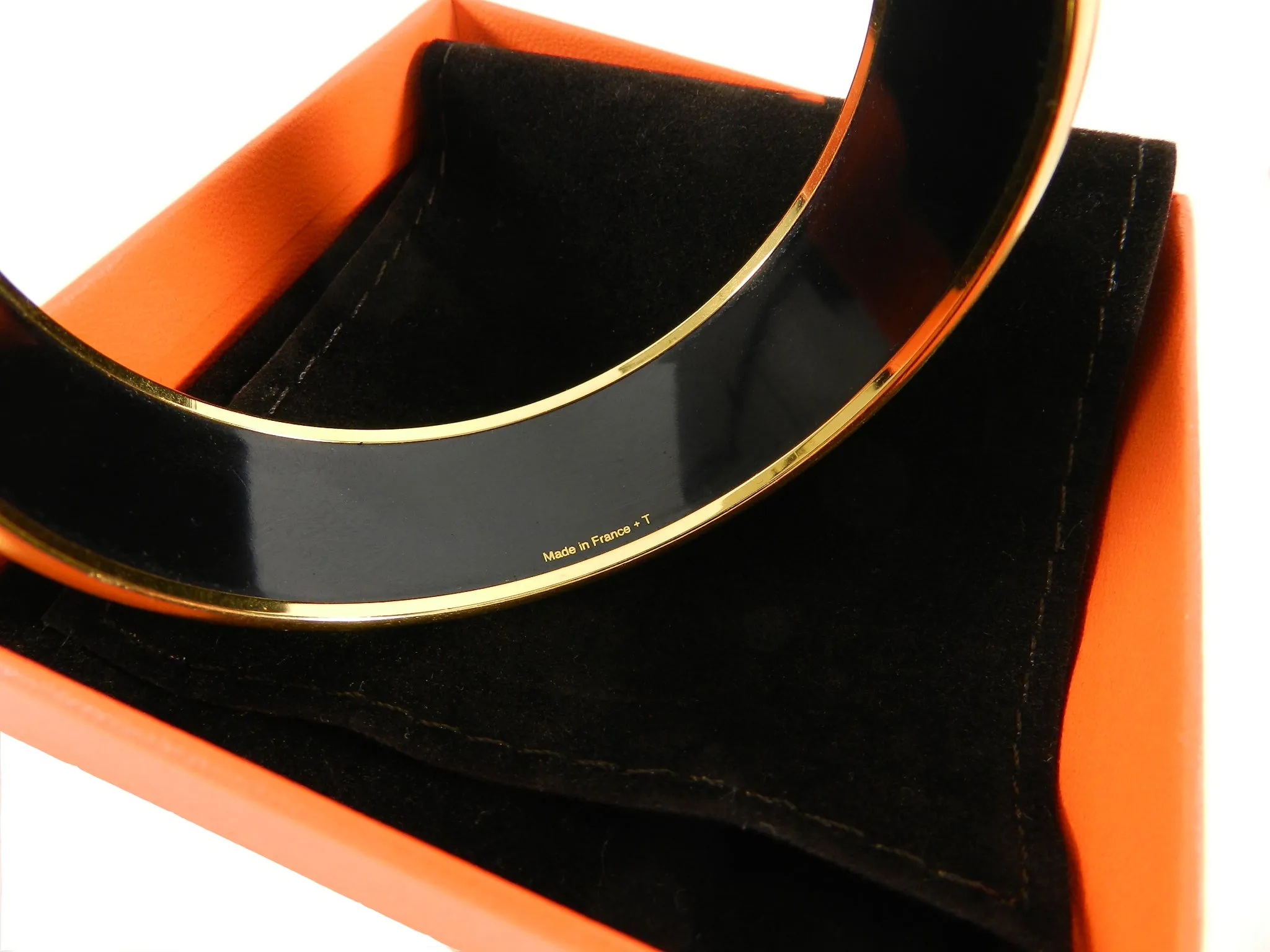 Hermes Black Enamel Textured Engraved Wide Bangle Bracelet