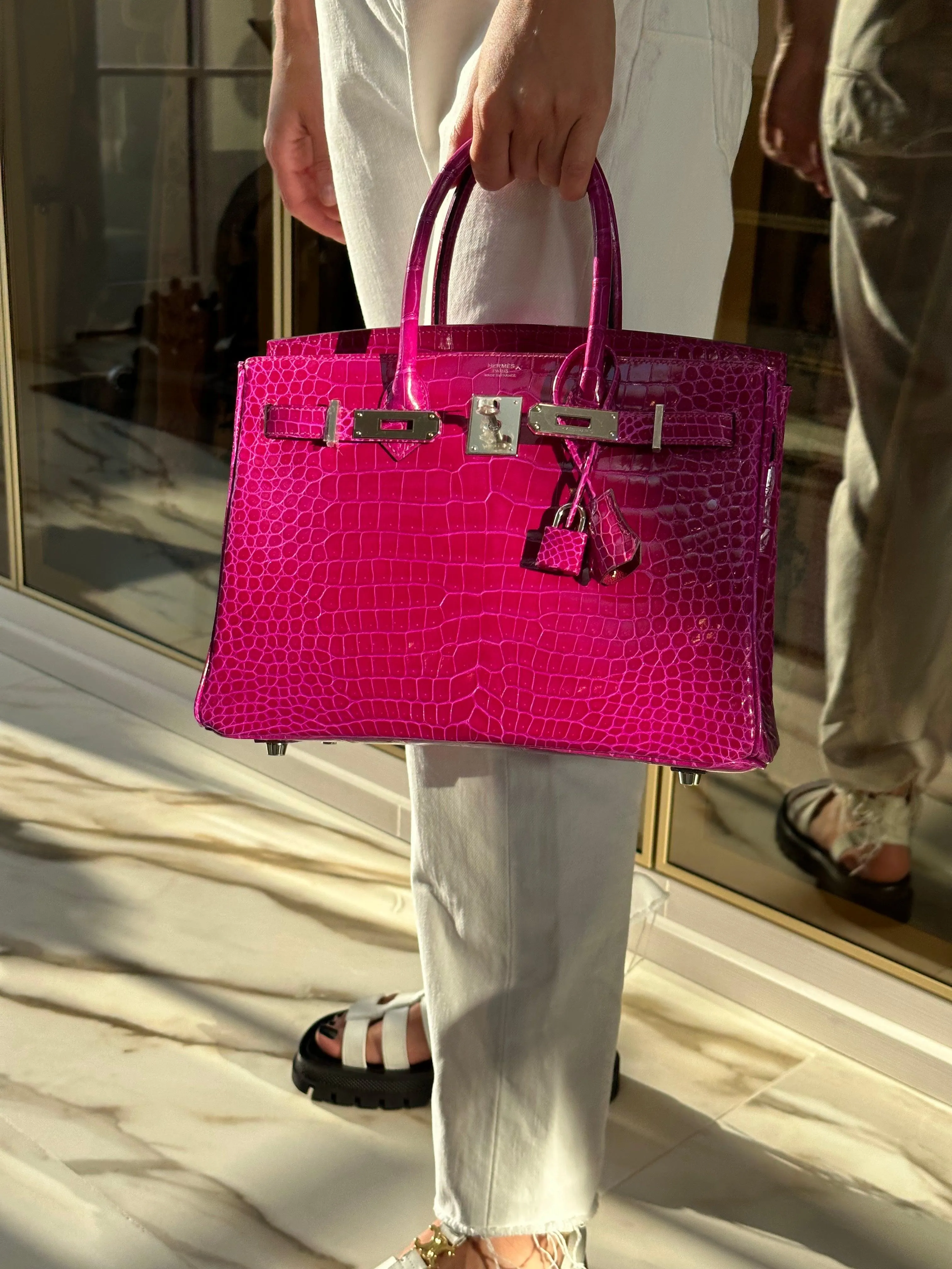 Hermès Birkin 30 Rose Pourpre Shiny Porosus Crocodile Palladium Hardware