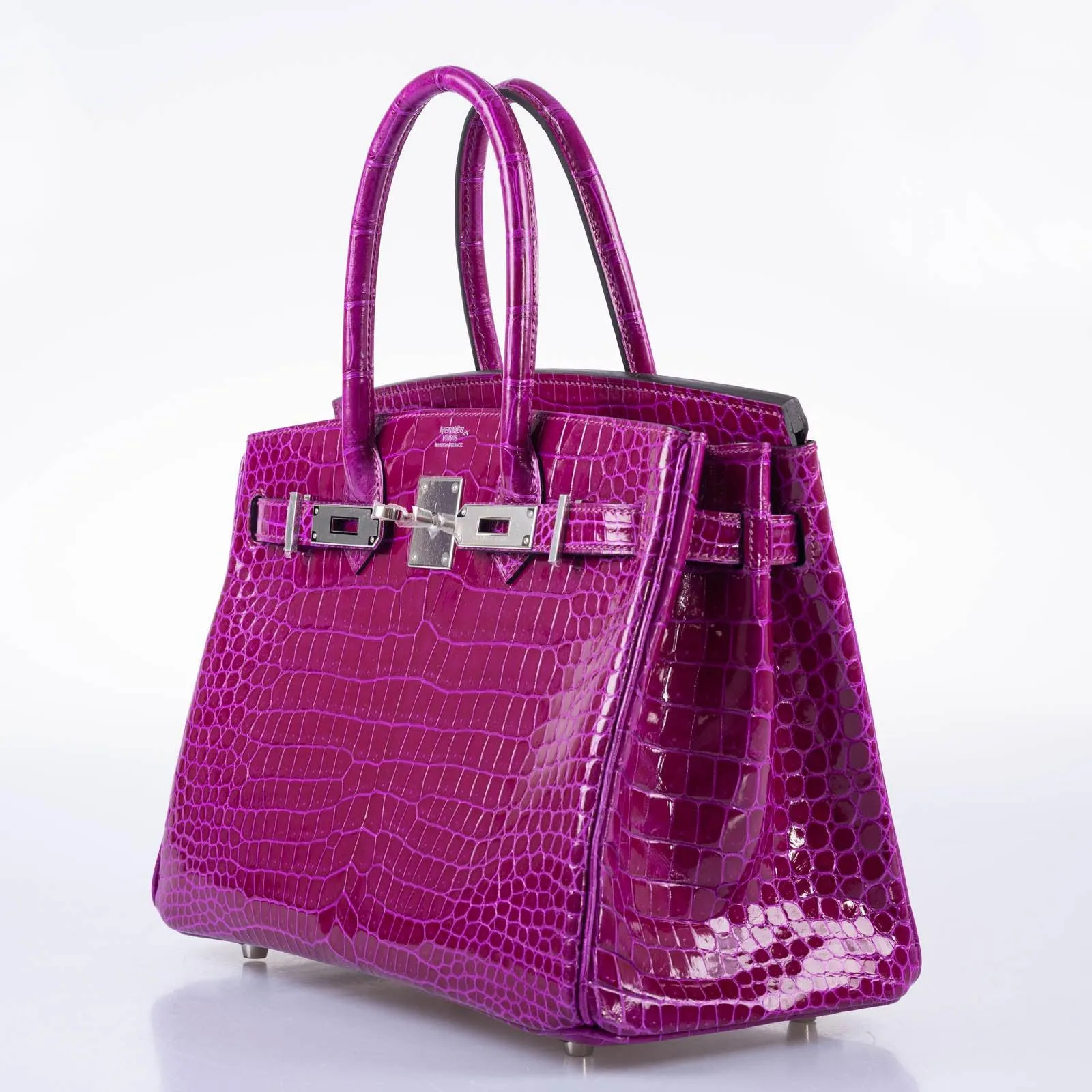 Hermès Birkin 30 Rose Pourpre Shiny Porosus Crocodile Palladium Hardware