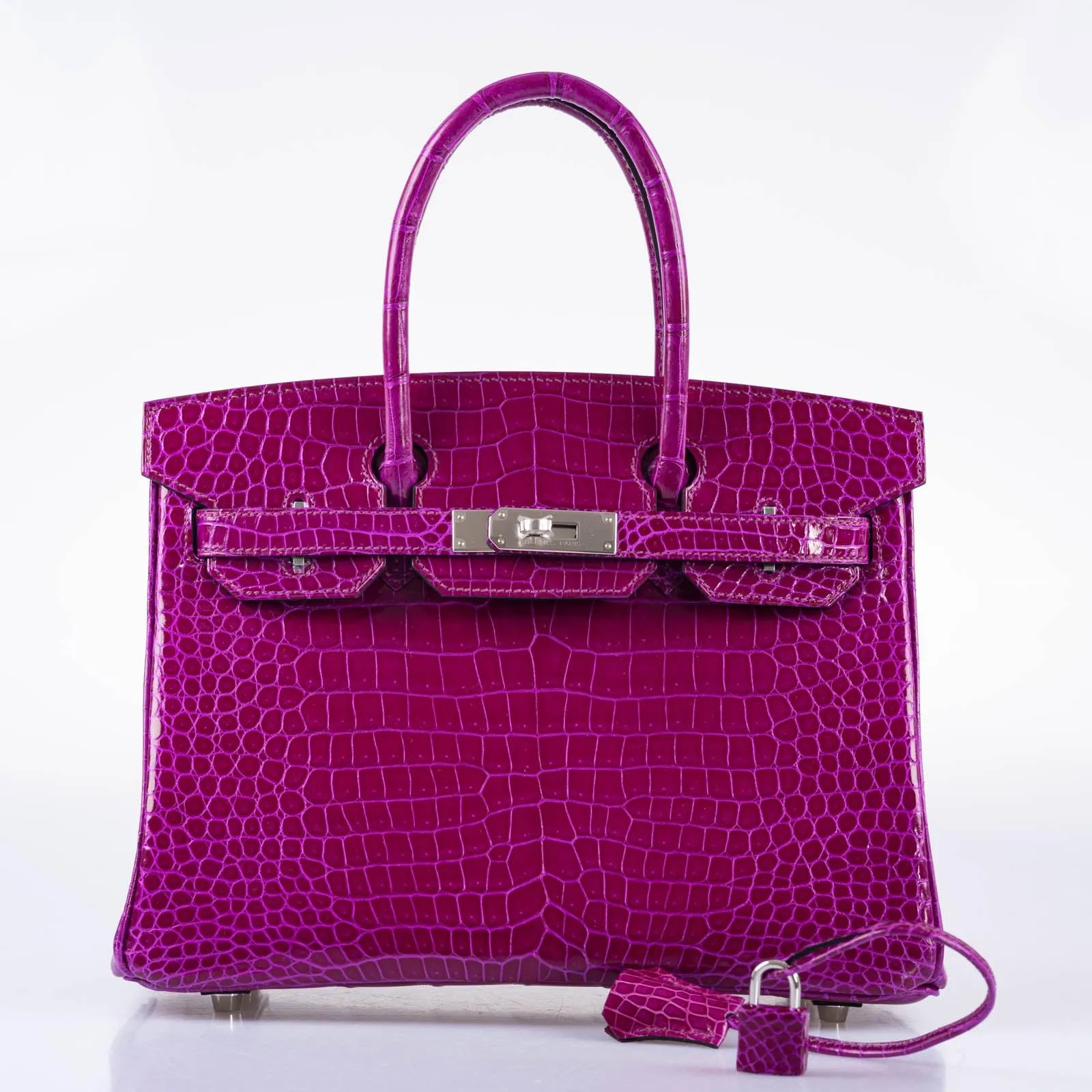 Hermès Birkin 30 Rose Pourpre Shiny Porosus Crocodile Palladium Hardware