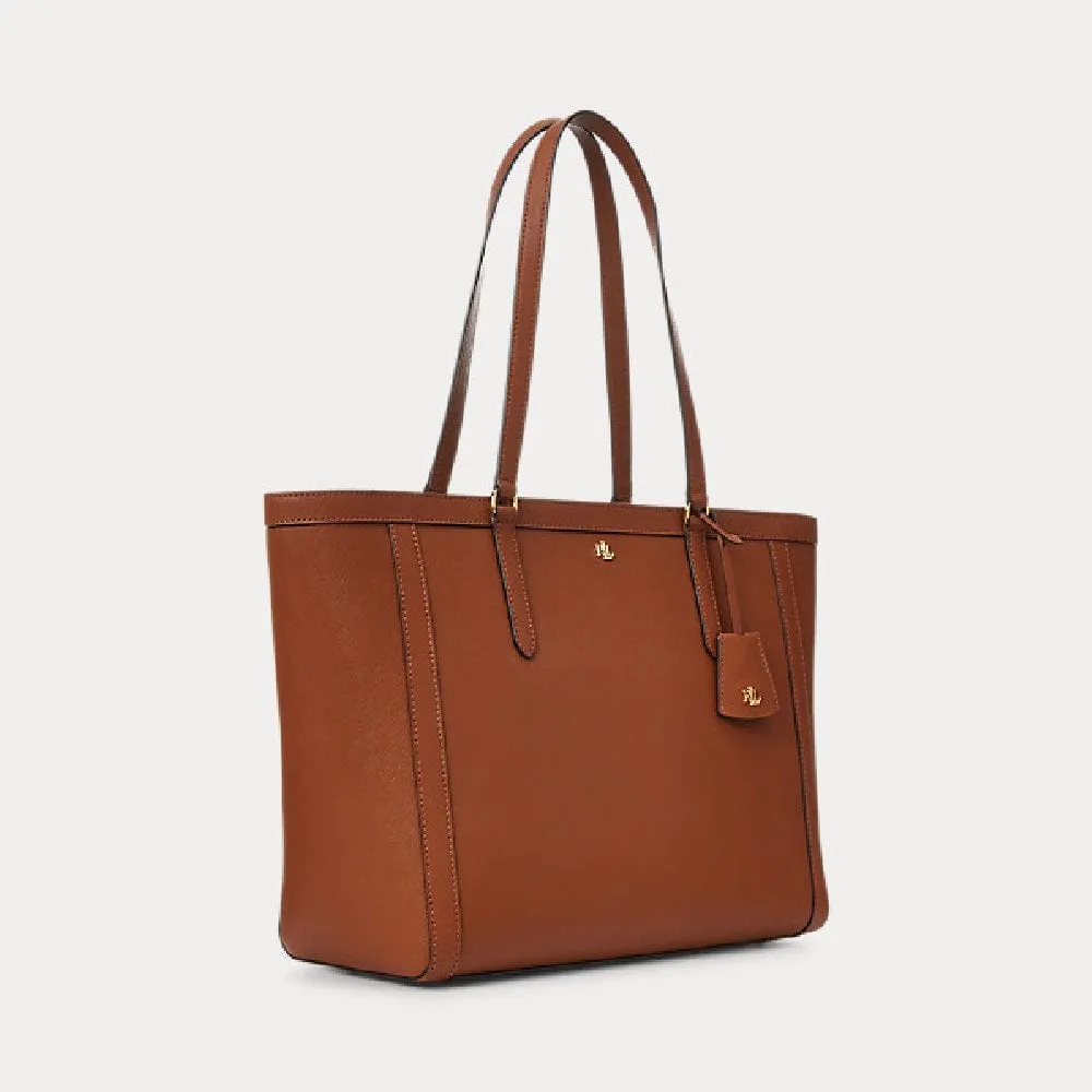 Lauren Ralph Lauren Crosshatch Leather Large Clare Tote in Tan