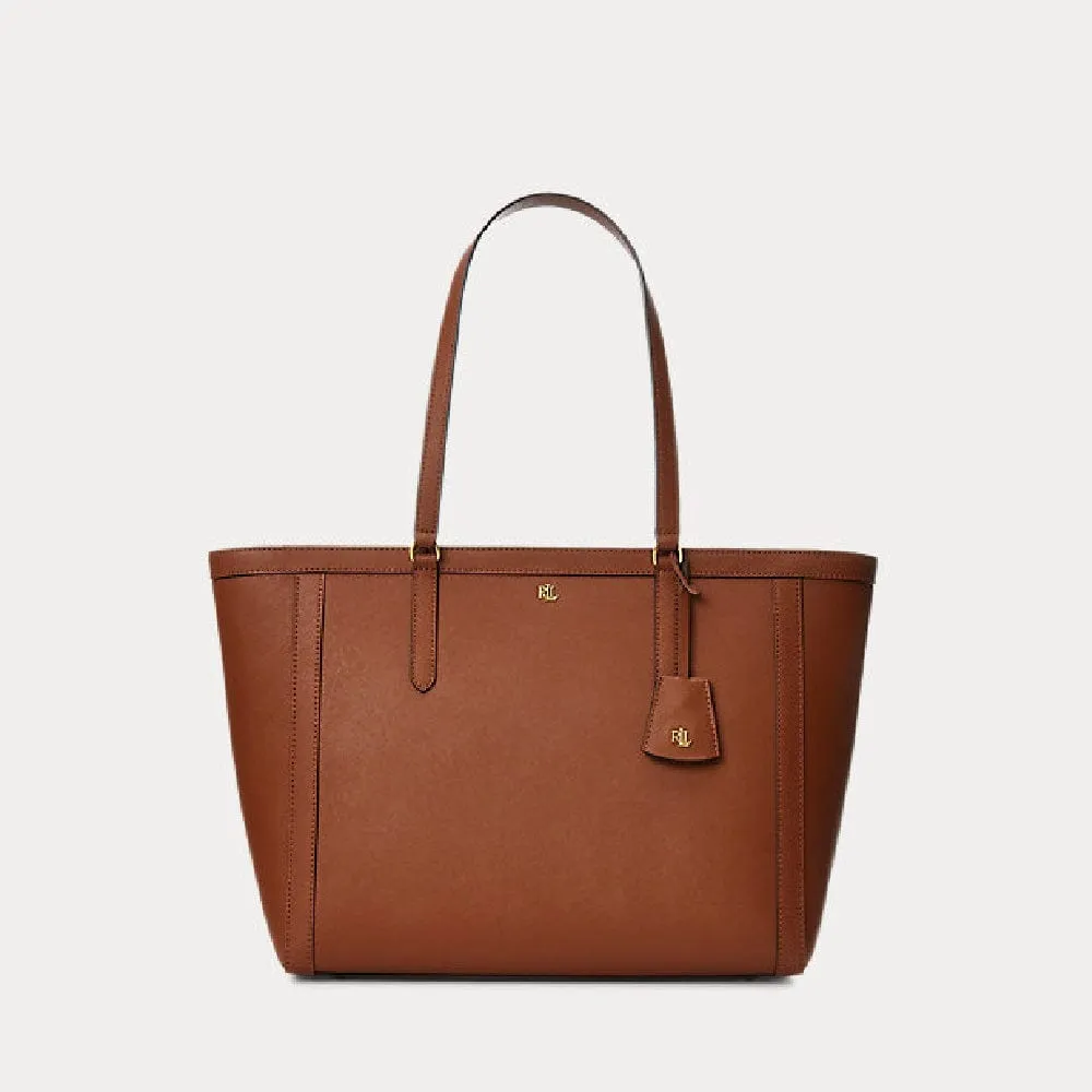 Lauren Ralph Lauren Crosshatch Leather Large Clare Tote in Tan