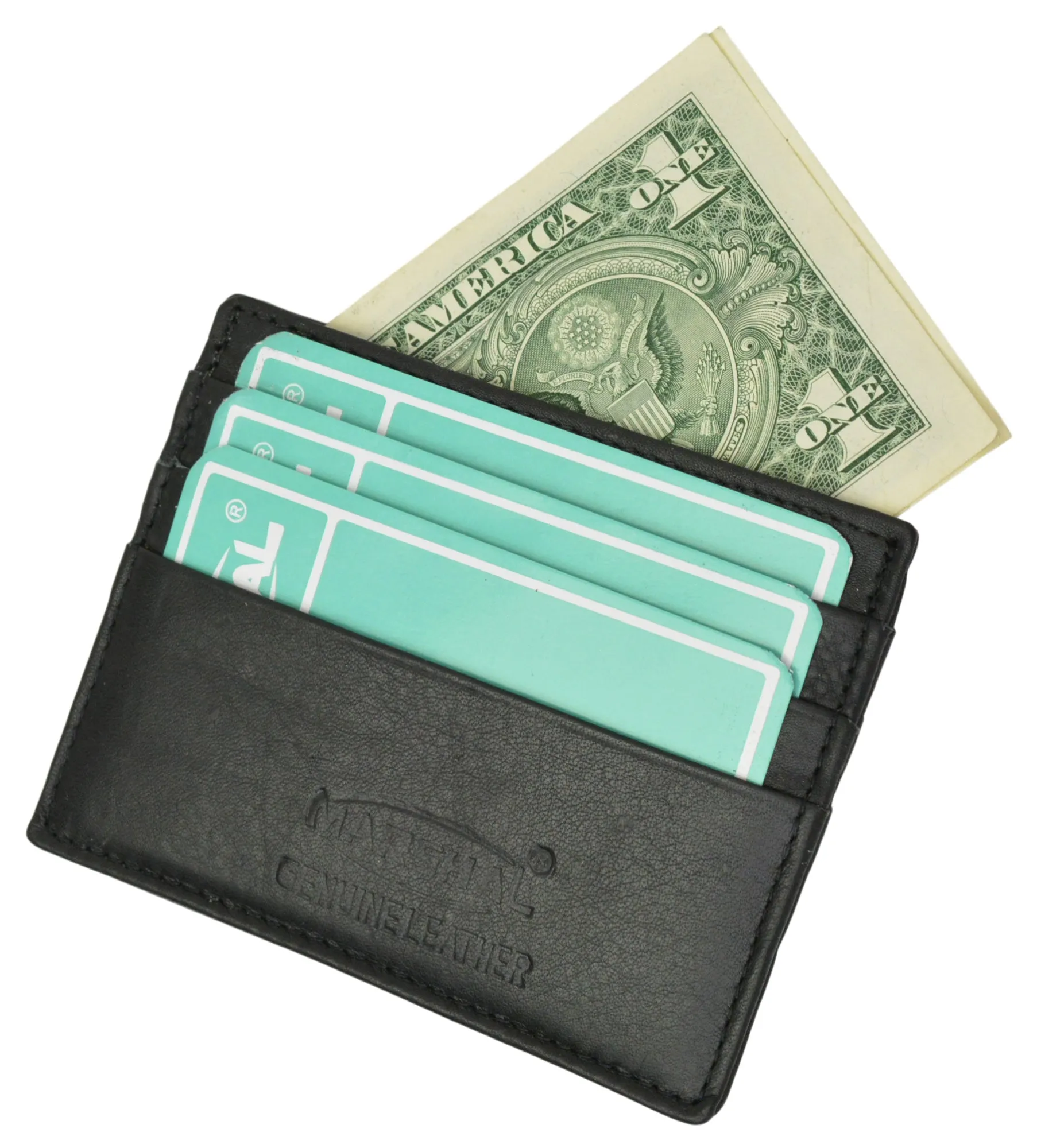 Marshal Mens Black Leather Minimalist Front Pocket Cash Card Holder Wallet