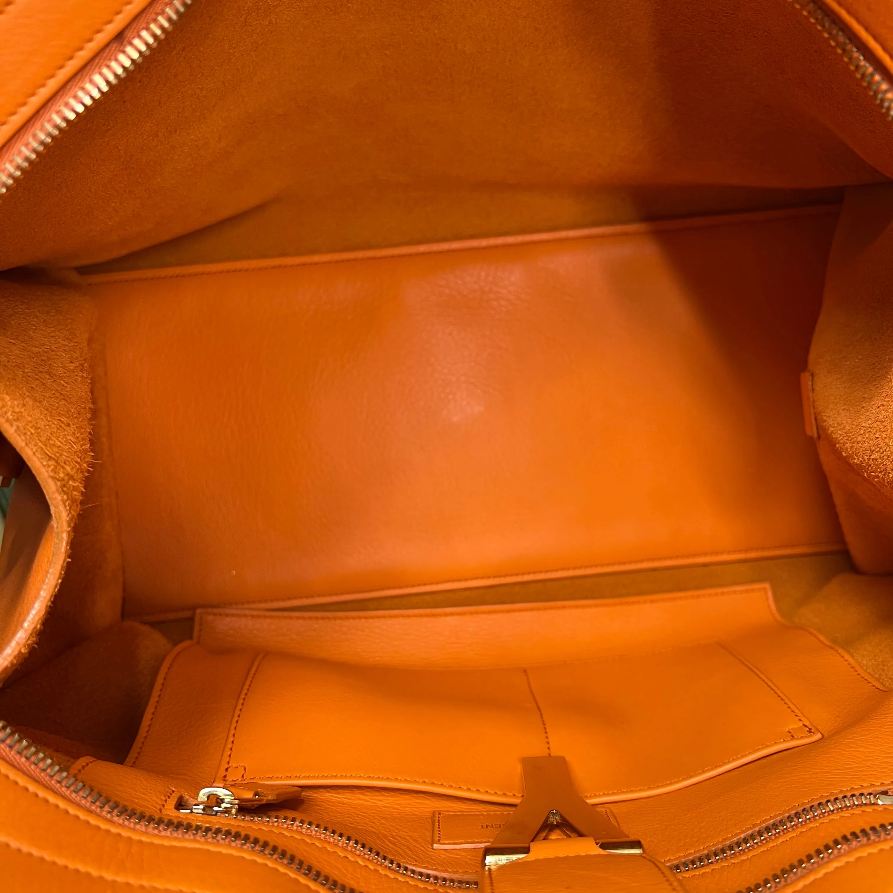 SAINT LAURENT Classic ChYc Cabas Medium Orange Calfskin Leather Tote Bag