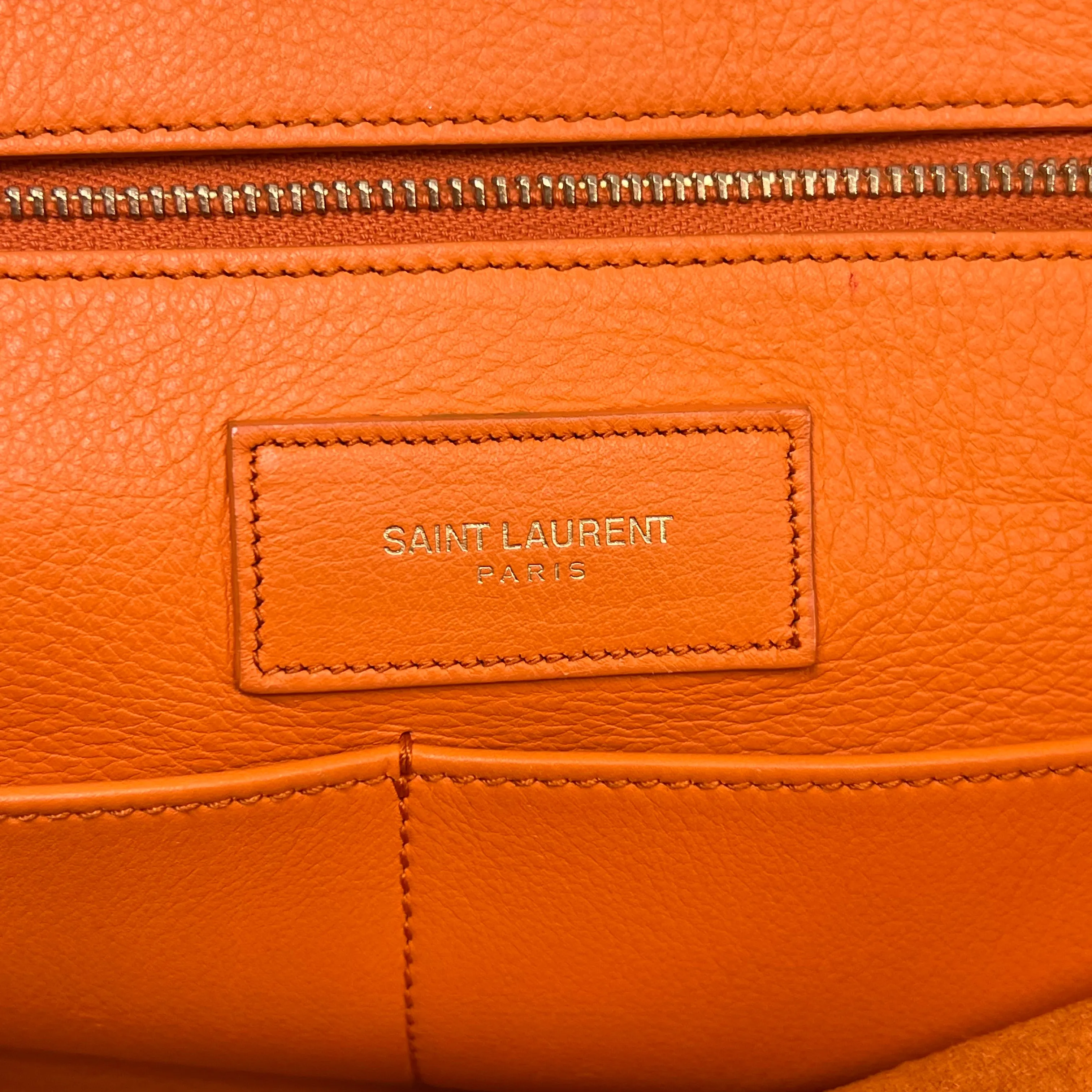 SAINT LAURENT Classic ChYc Cabas Medium Orange Calfskin Leather Tote Bag