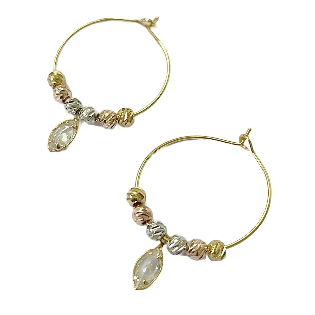 Set Of 2 Boho Gold & Silver Beaded Hoop Earrings