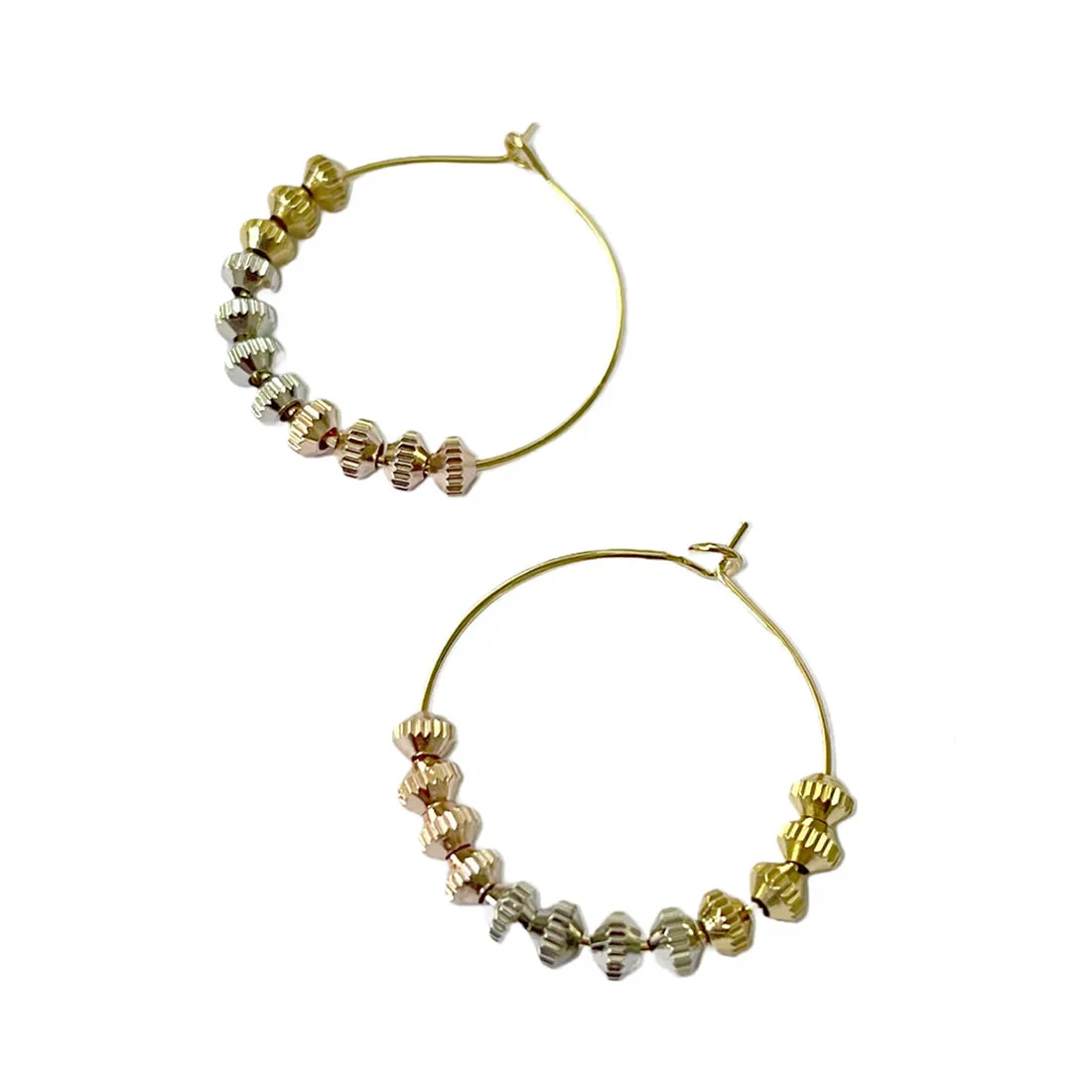 Set Of 2 Boho Gold & Silver Beaded Hoop Earrings