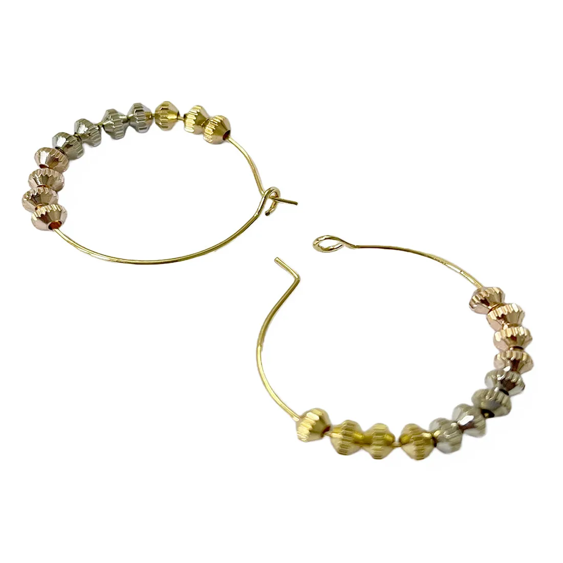 Set Of 2 Boho Gold & Silver Beaded Hoop Earrings