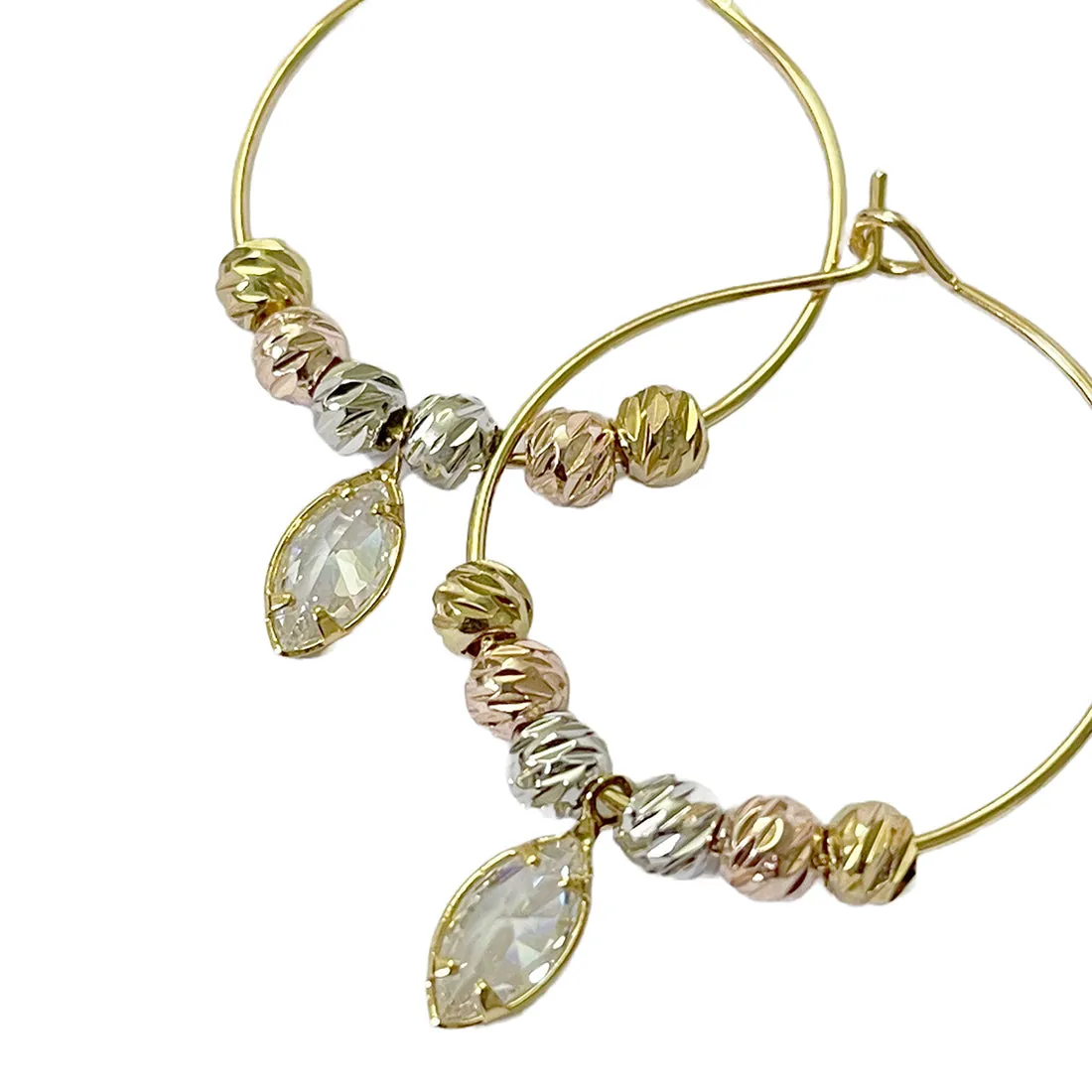 Set Of 2 Boho Gold & Silver Beaded Hoop Earrings