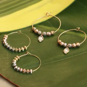 Set Of 2 Boho Gold & Silver Beaded Hoop Earrings