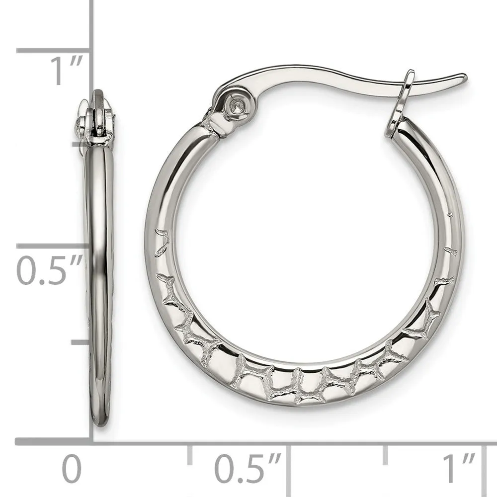 Stainless Steel 20mm Textured Hoop Earrings