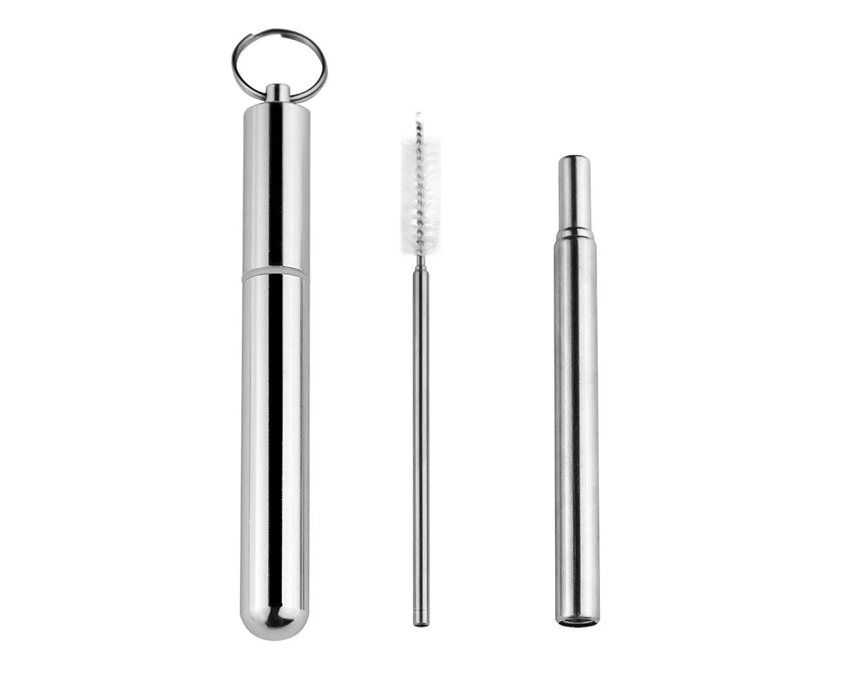 Stainless Steel Straw 2 Pieces Telescopic Straw with Case and Cleaning Brush