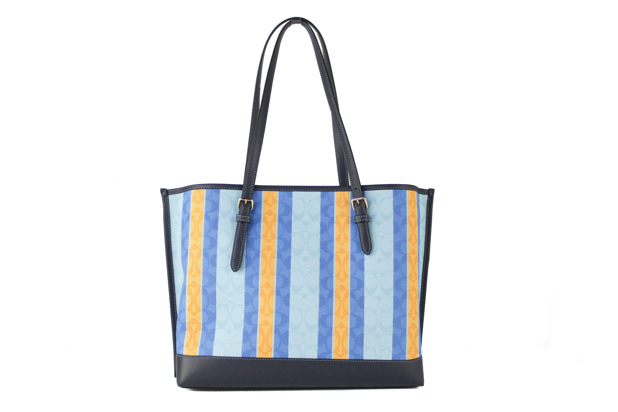 Striped Jacquard Canvas Fabric Mollie Shoulder Tote Handbag l Coach