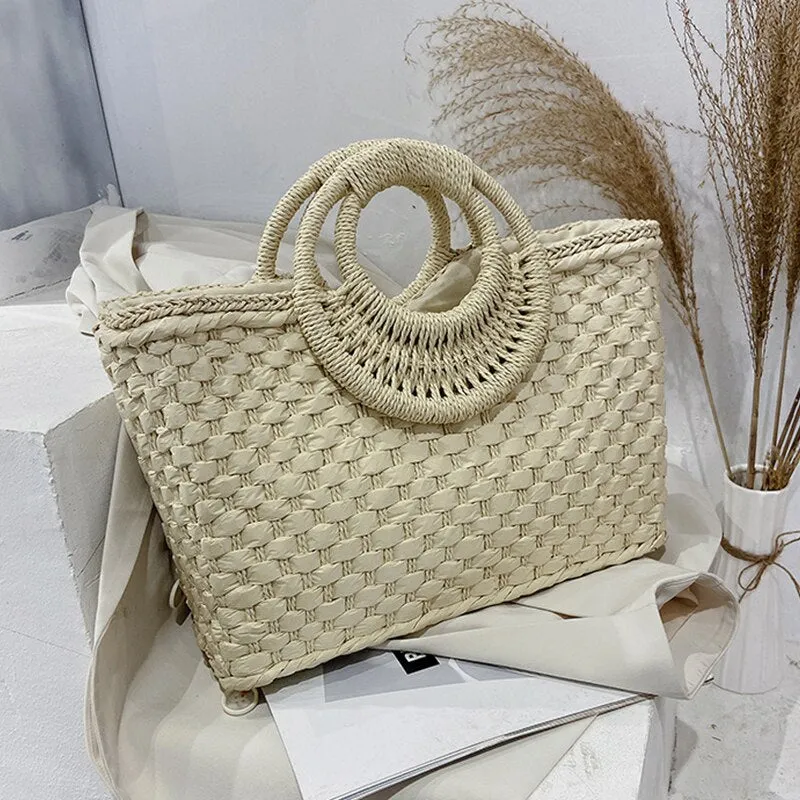 Vvsha Fashion Straw Summer Women Beach Handbags Female Vacation Travel Handbags Designer Lady Retro Rattan Handmade Tote Bag Shooping