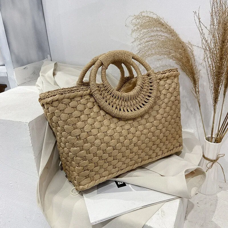 Vvsha Fashion Straw Summer Women Beach Handbags Female Vacation Travel Handbags Designer Lady Retro Rattan Handmade Tote Bag Shooping