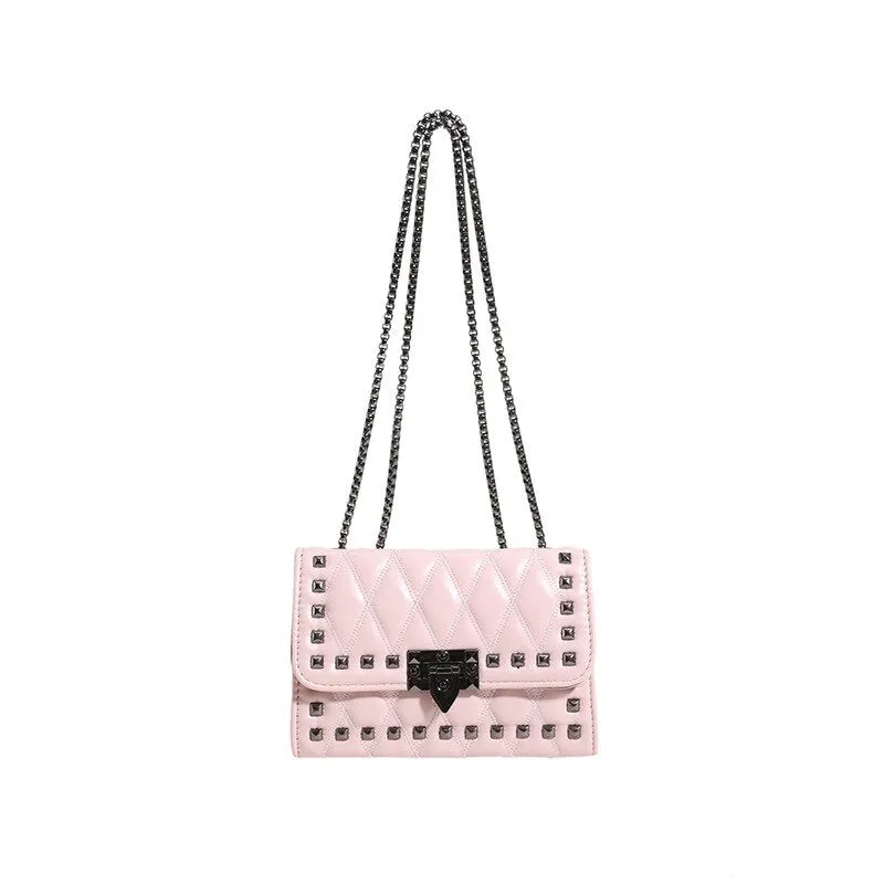 Vvsha Luxury Rivet Chain Crossbody Bags For Women Diamond Lattice PU Leather Shoulder Bag Trendy Lock Ladies Purses and Handbags 2023