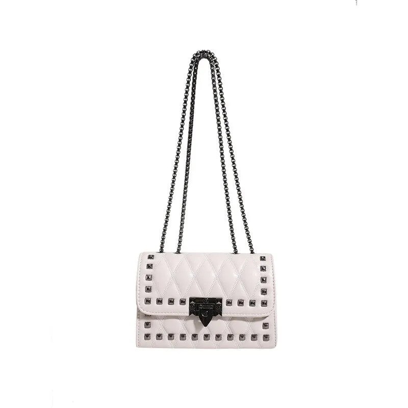 Vvsha Luxury Rivet Chain Crossbody Bags For Women Diamond Lattice PU Leather Shoulder Bag Trendy Lock Ladies Purses and Handbags 2023