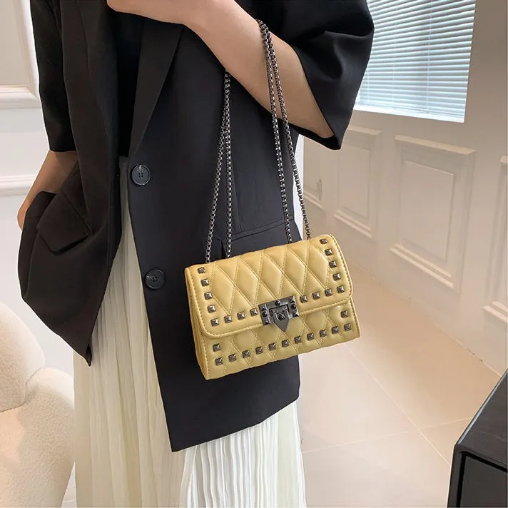 Vvsha Luxury Rivet Chain Crossbody Bags For Women Diamond Lattice PU Leather Shoulder Bag Trendy Lock Ladies Purses and Handbags 2023