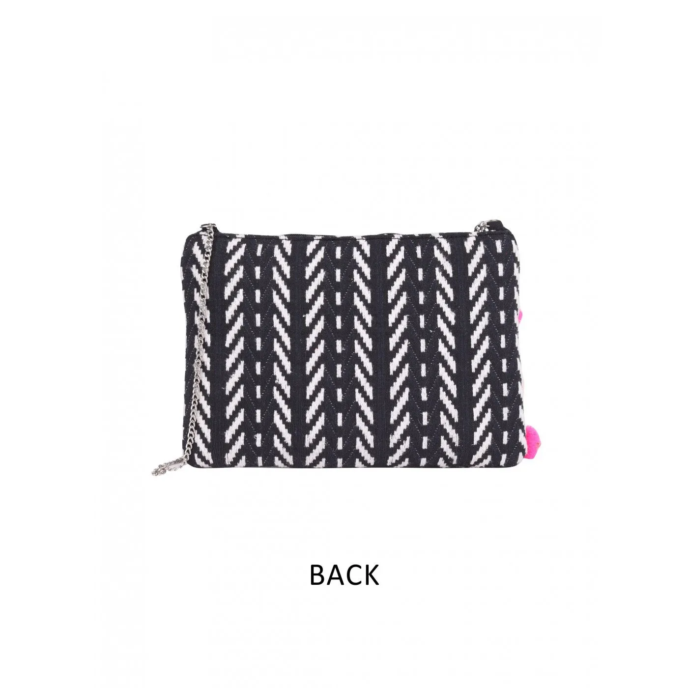 Women Black Textured Pouch With Chain